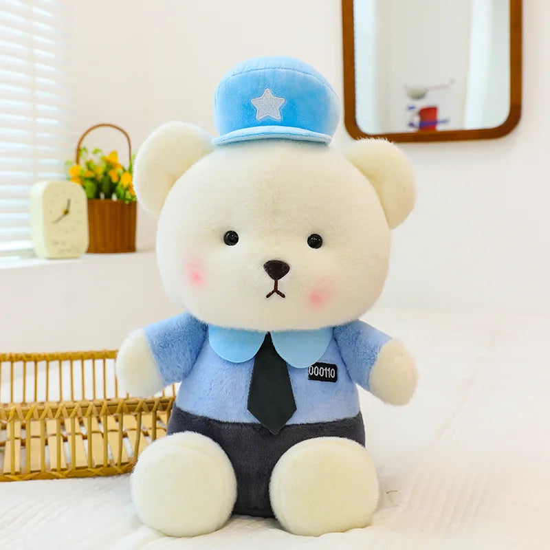 2026 New Kawaii Police Teddy Bear Plush Toy Stuffed Doll Large Pillow Cute Bear for Kids Birthday Xmas Gift Stuffed Animal