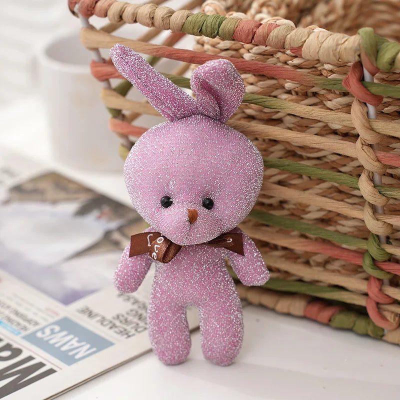 10Pcs/Lot shiny silk teddy bear plush toy doll pendant Soft Stuffed rabbit keychain Wedding Xmas decorations kids birthday gift