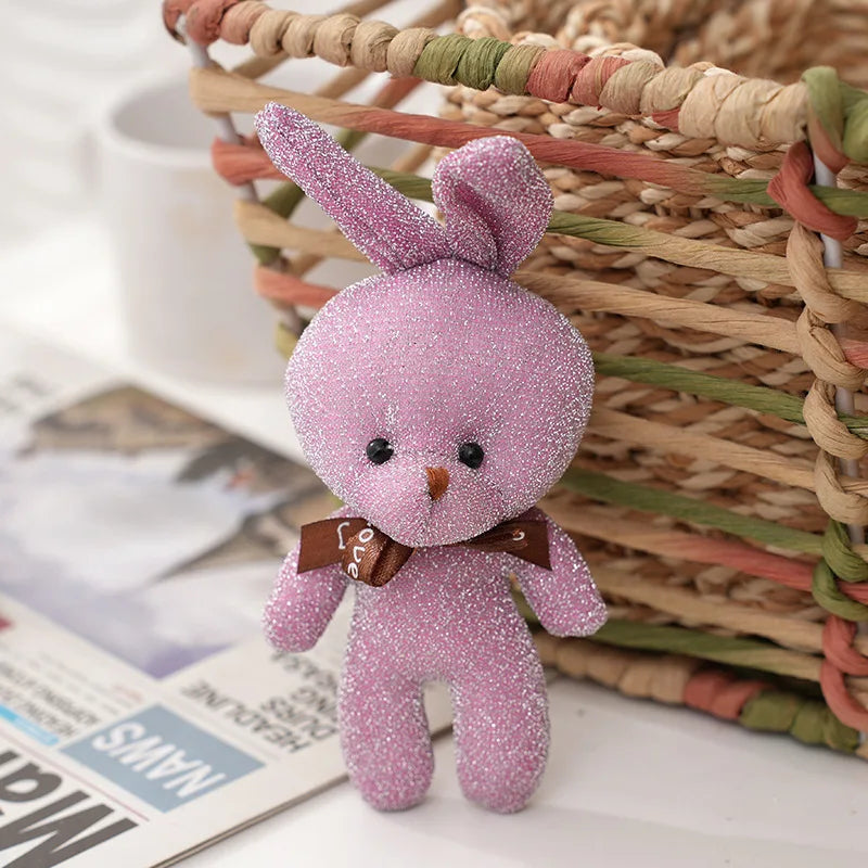 10Pcs/Lot shiny silk teddy bear plush toy doll pendant Soft Stuffed rabbit keychain Wedding Xmas decorations kids birthday gift