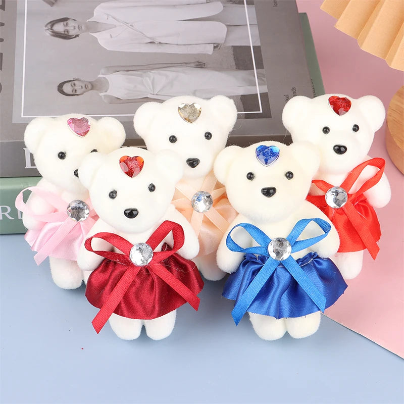 10Pcs 12cm Cartoon Teddy Bear Flower Bouquet Toy Graduation Birthday Wedding Party Decor