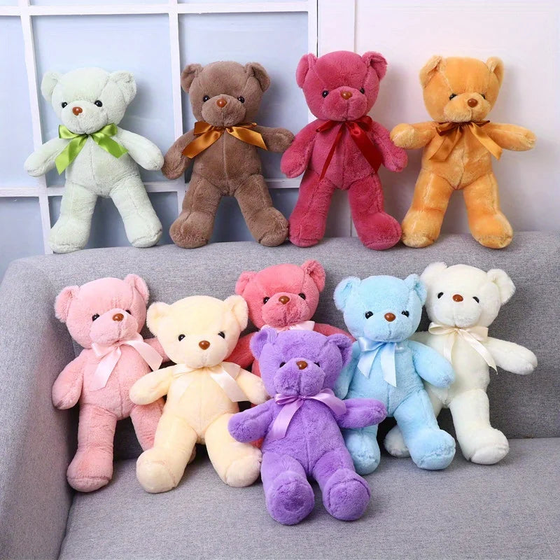 1pc Multicolored Ribbon Teddy Bear Plush Toy Soft Animal Dolls Birthday Party Wedding Home Decoration Room Decor Christmas Gift