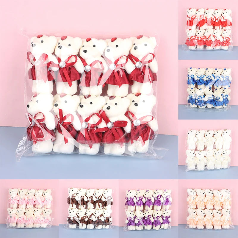10Pcs 12cm Cartoon Teddy Bear Flower Bouquet Toy Graduation Birthday Wedding Party Decor