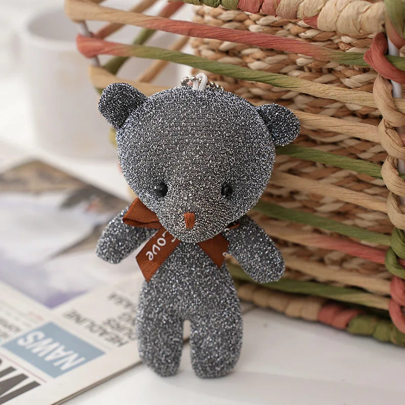 10Pcs/Lot shiny silk teddy bear plush toy doll pendant Soft Stuffed rabbit keychain Wedding Xmas decorations kids birthday gift