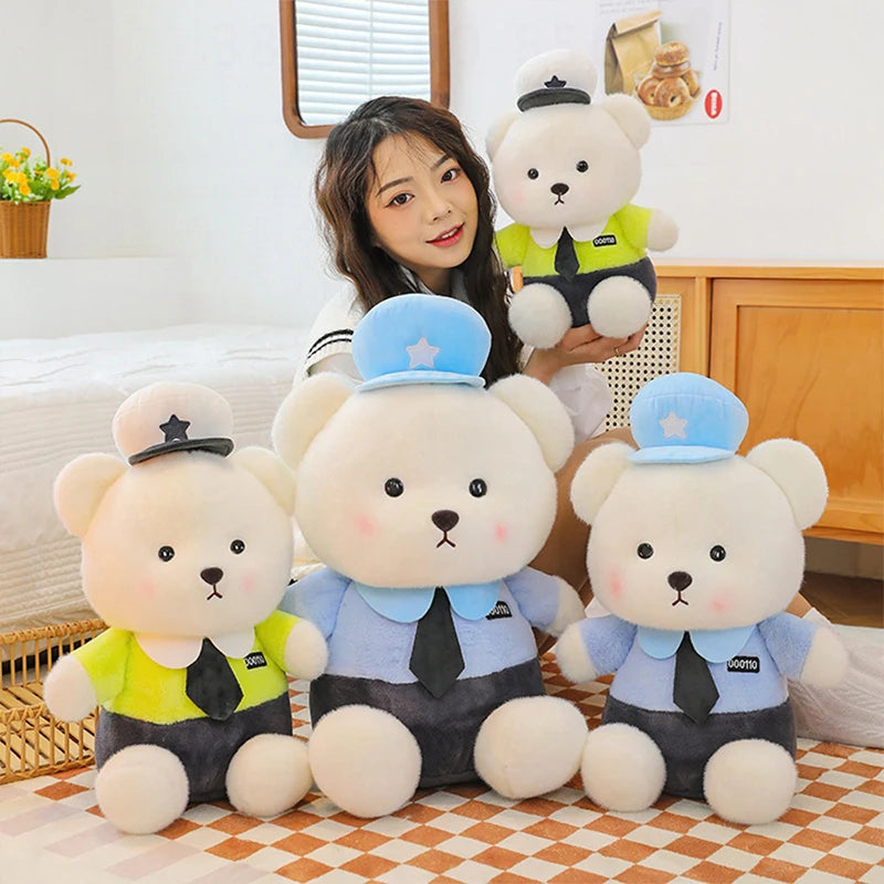 2026 New Kawaii Police Teddy Bear Plush Toy Stuffed Doll Large Pillow Cute Bear for Kids Birthday Xmas Gift Stuffed Animal