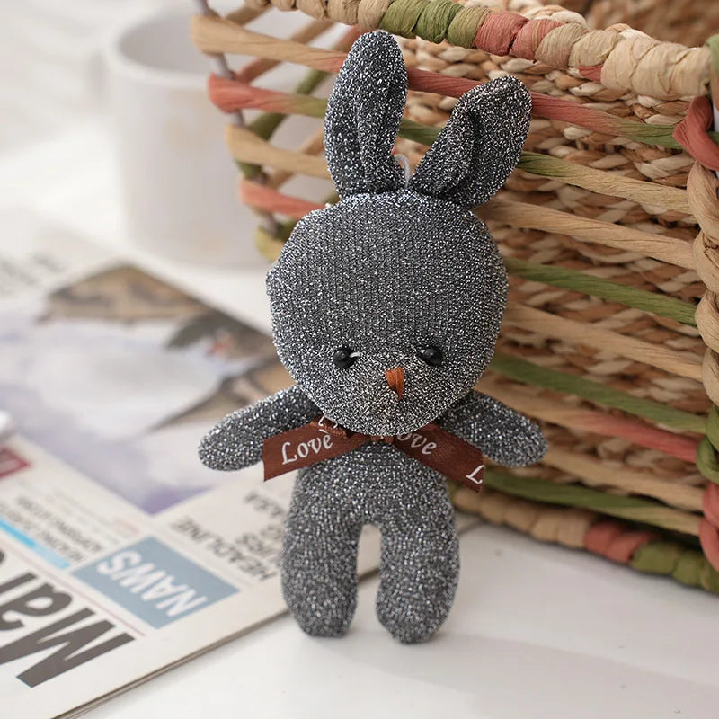10Pcs/Lot shiny silk teddy bear plush toy doll pendant Soft Stuffed rabbit keychain Wedding Xmas decorations kids birthday gift