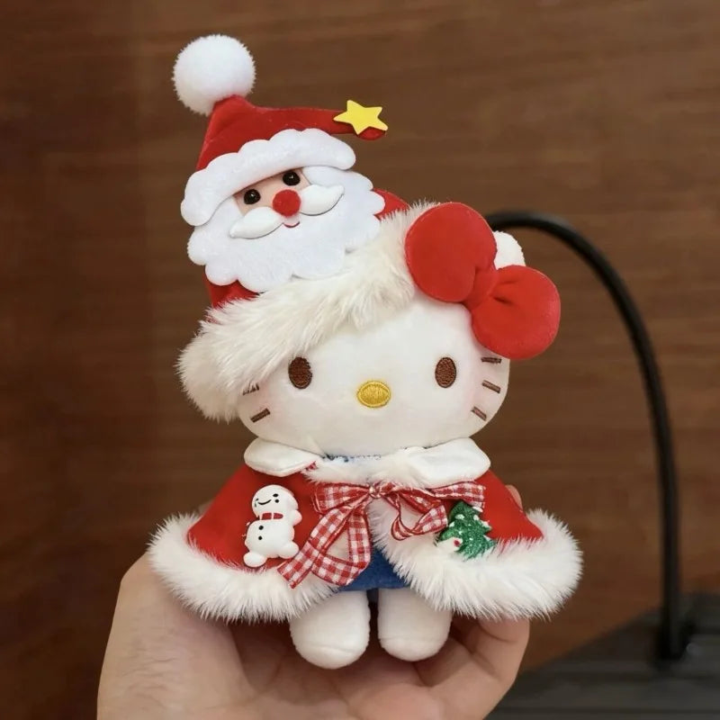 10cm/3.93in Christmas Hello Kitty Cotton Plush Doll Cloak Santa Claus Cute Stuff Backpack Accessories Collectible Ornaments Gift