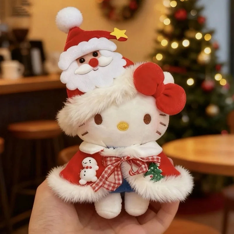 10cm/3.93in Christmas Hello Kitty Cotton Plush Doll Cloak Santa Claus Cute Stuff Backpack Accessories Collectible Ornaments Gift