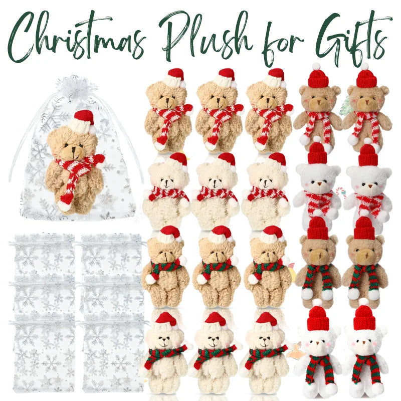 12-48Pcs Christmas Stuffed Animals Mini Teddy Bears Bulk with Organza Bags for Christmas Party