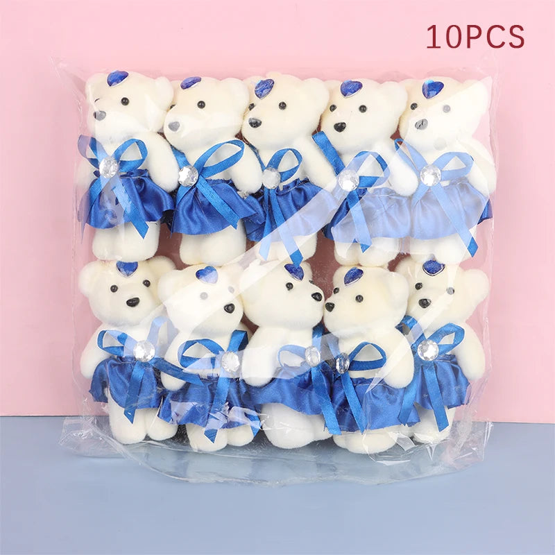 10Pcs 12cm Cartoon Teddy Bear Flower Bouquet Toy Graduation Birthday Wedding Party Decor