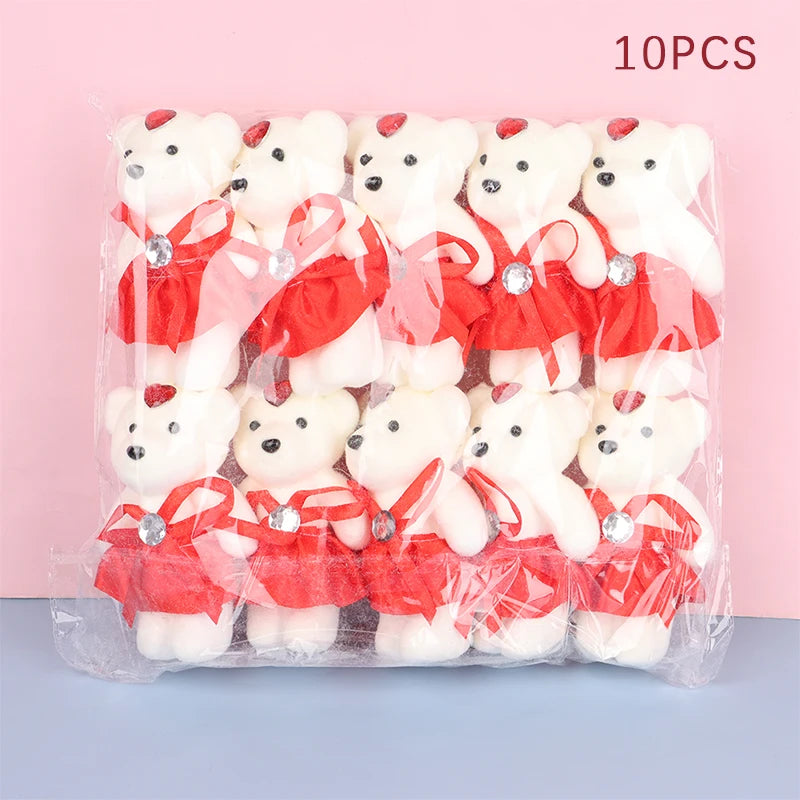10Pcs 12cm Cartoon Teddy Bear Flower Bouquet Toy Graduation Birthday Wedding Party Decor
