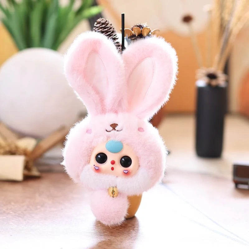 20cm Adorable Rabbit Plush Toys A Rabbit Doll with Bell Brightly Colored Vinyl Dolls Kids Toys Home Decor Girls Birthday Gifts