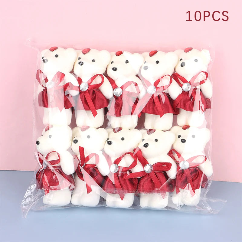 10Pcs 12cm Cartoon Teddy Bear Flower Bouquet Toy Graduation Birthday Wedding Party Decor