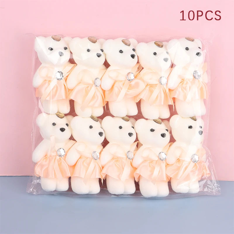 10Pcs 12cm Cartoon Teddy Bear Flower Bouquet Toy Graduation Birthday Wedding Party Decor