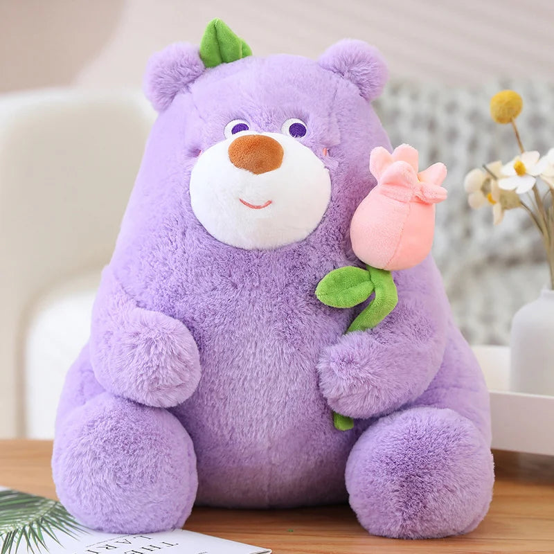25/35/45CM Kawaii Fat Bear Plush Toys Stuffed Teddy Bear Holding Rose Flower Plush Doll Valentine Christmas Gift for Girls