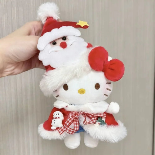 10cm/3.93in Christmas Hello Kitty Cotton Plush Doll Cloak Santa Claus Cute Stuff Backpack Accessories Collectible Ornaments Gift