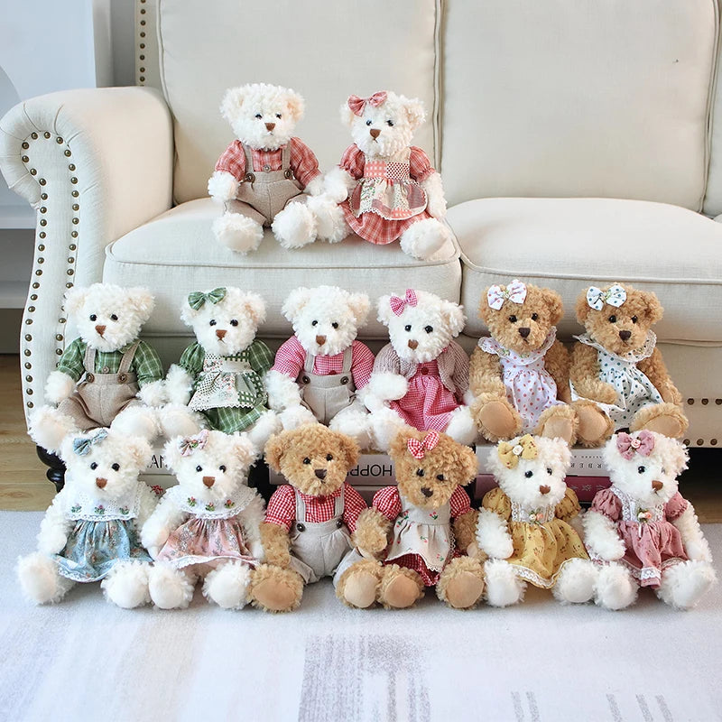 2 pcs/lot 26cm Lovely Couple Teddy Bear With Cloth Plush Toys Dolls Stuffed Toy Kids Baby Children Girl Birthday Christmas Gift