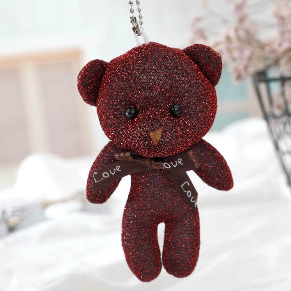 10Pcs/Lot shiny silk teddy bear plush toy doll pendant Soft Stuffed rabbit keychain Wedding Xmas decorations kids birthday gift