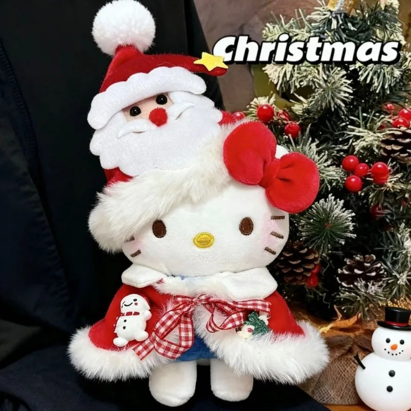 10cm/3.93in Christmas Hello Kitty Cotton Plush Doll Cloak Santa Claus Cute Stuff Backpack Accessories Collectible Ornaments Gift
