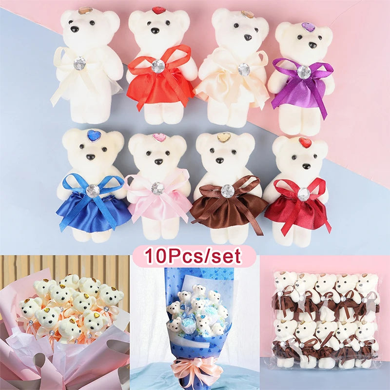 10Pcs 12cm Cartoon Teddy Bear Flower Bouquet Toy Graduation Birthday Wedding Party Decor