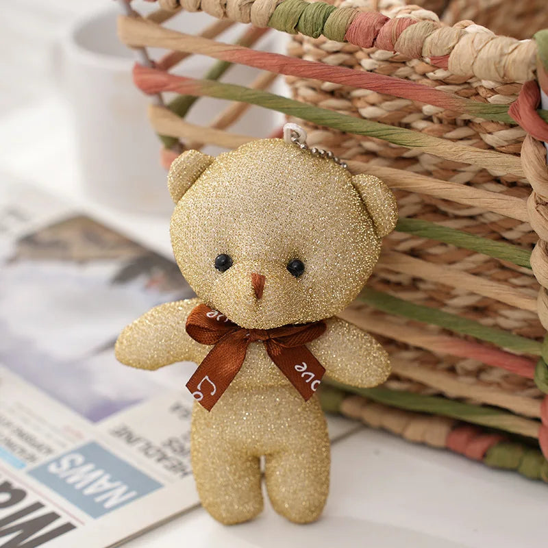 10Pcs/Lot shiny silk teddy bear plush toy doll pendant Soft Stuffed rabbit keychain Wedding Xmas decorations kids birthday gift