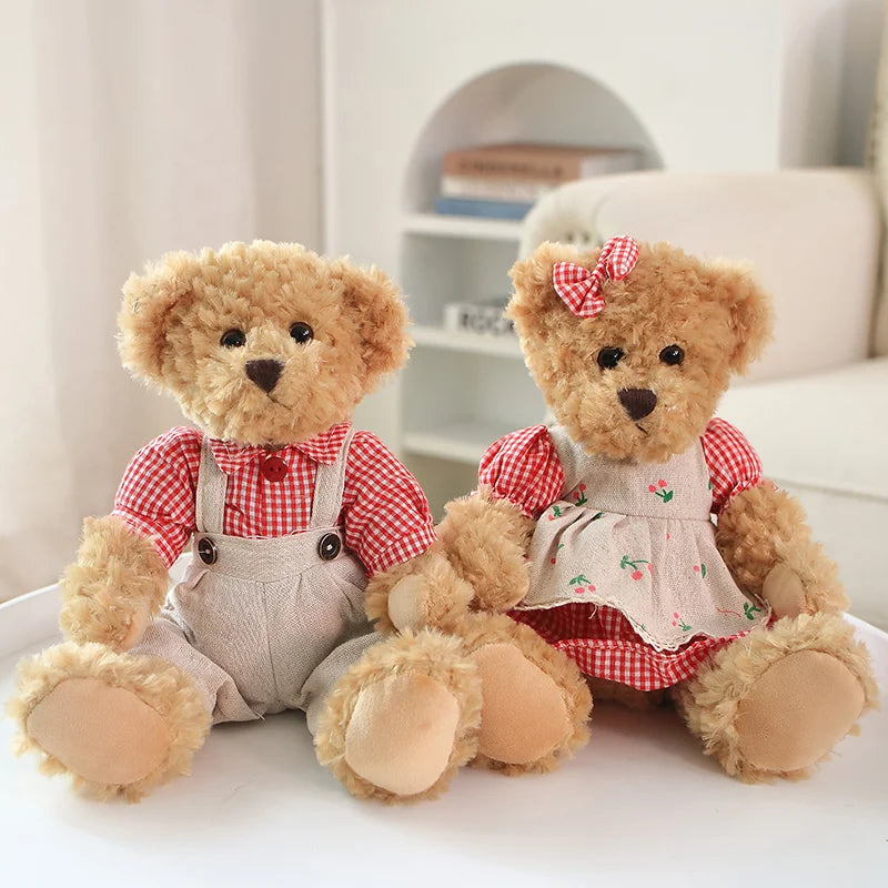 2 pcs/lot 26cm Lovely Couple Teddy Bear With Cloth Plush Toys Dolls Stuffed Toy Kids Baby Children Girl Birthday Christmas Gift