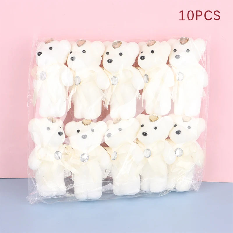 10Pcs 12cm Cartoon Teddy Bear Flower Bouquet Toy Graduation Birthday Wedding Party Decor