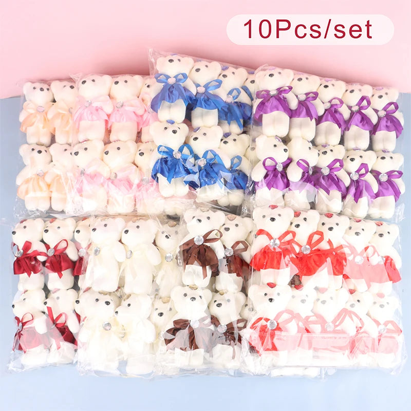 10Pcs 12cm Cartoon Teddy Bear Flower Bouquet Toy Graduation Birthday Wedding Party Decor