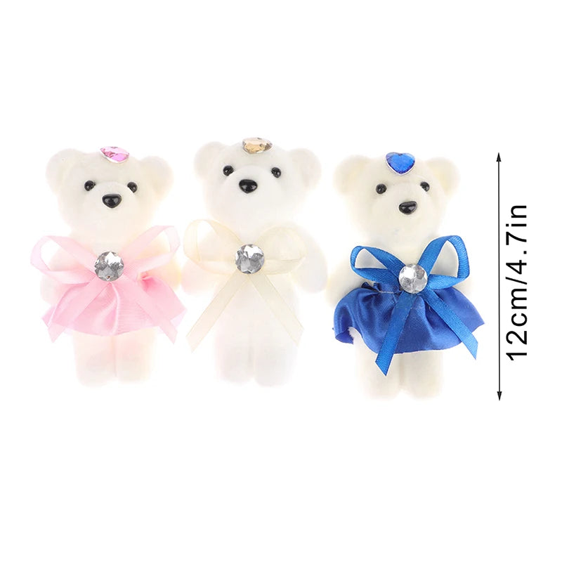 10Pcs 12cm Cartoon Teddy Bear Flower Bouquet Toy Graduation Birthday Wedding Party Decor