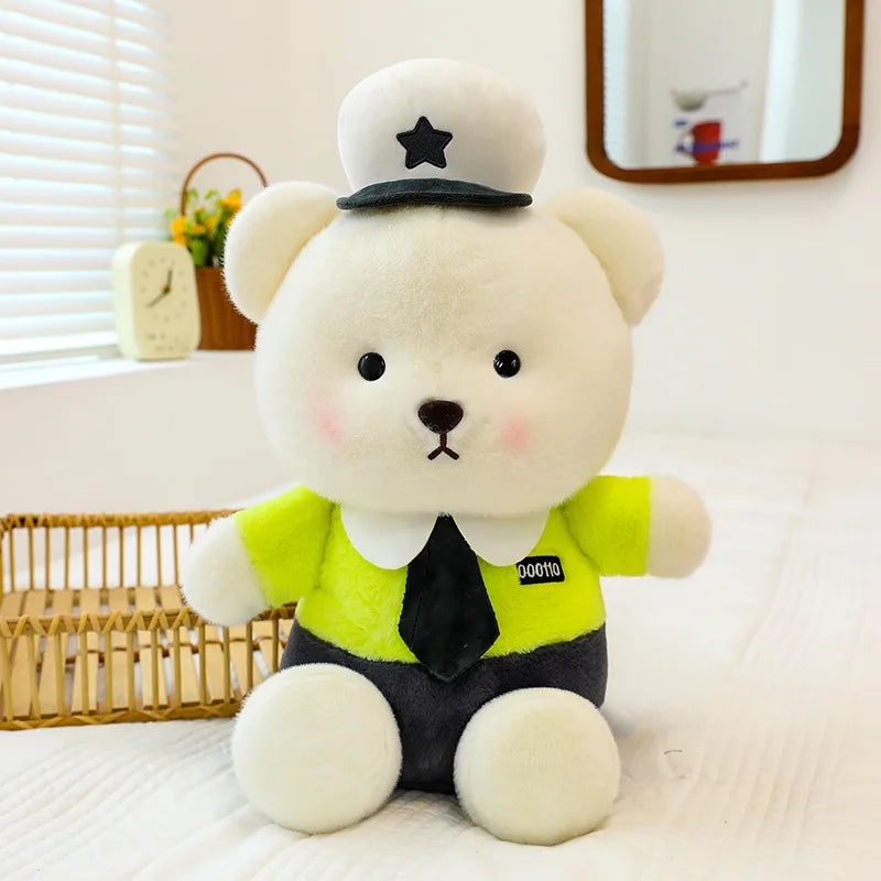 2026 New Kawaii Police Teddy Bear Plush Toy Stuffed Doll Large Pillow Cute Bear for Kids Birthday Xmas Gift Stuffed Animal