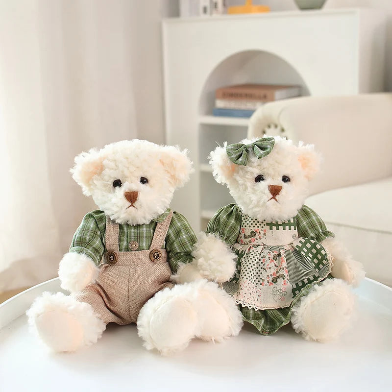 2 pcs/lot 26cm Lovely Couple Teddy Bear With Cloth Plush Toys Dolls Stuffed Toy Kids Baby Children Girl Birthday Christmas Gift