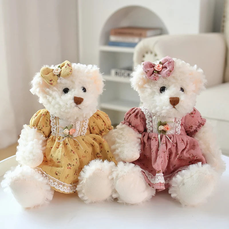 2 pcs/lot 26cm Lovely Couple Teddy Bear With Cloth Plush Toys Dolls Stuffed Toy Kids Baby Children Girl Birthday Christmas Gift