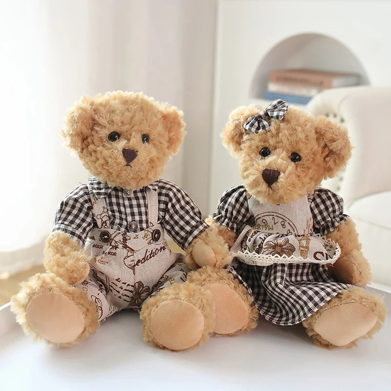 2 pcs/lot 26cm Lovely Couple Teddy Bear With Cloth Plush Toys Dolls Stuffed Toy Kids Baby Children Girl Birthday Christmas Gift