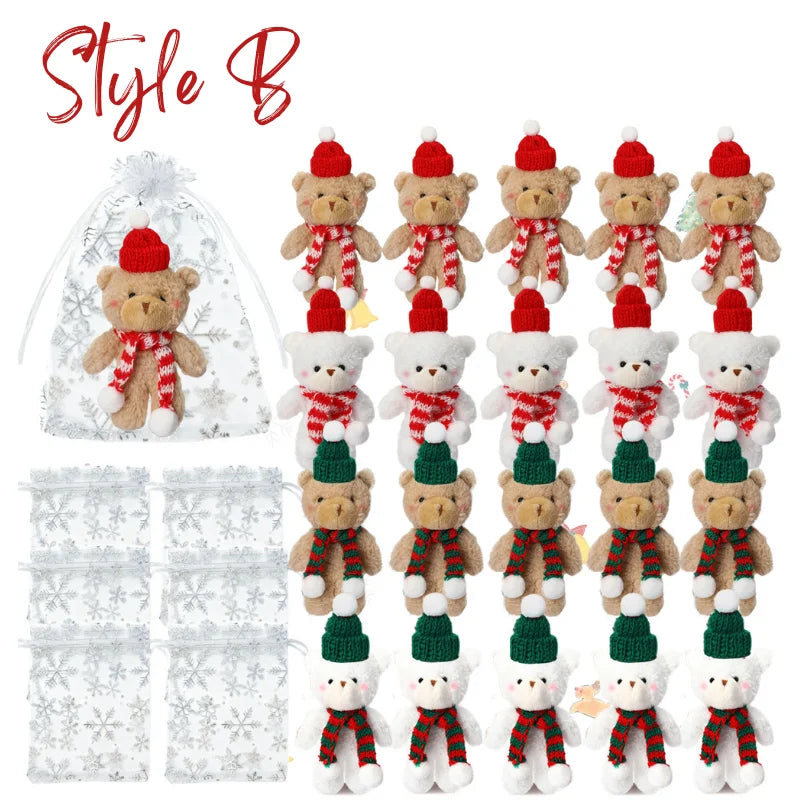 12-48Pcs Christmas Stuffed Animals Mini Teddy Bears Bulk with Organza Bags for Christmas Party