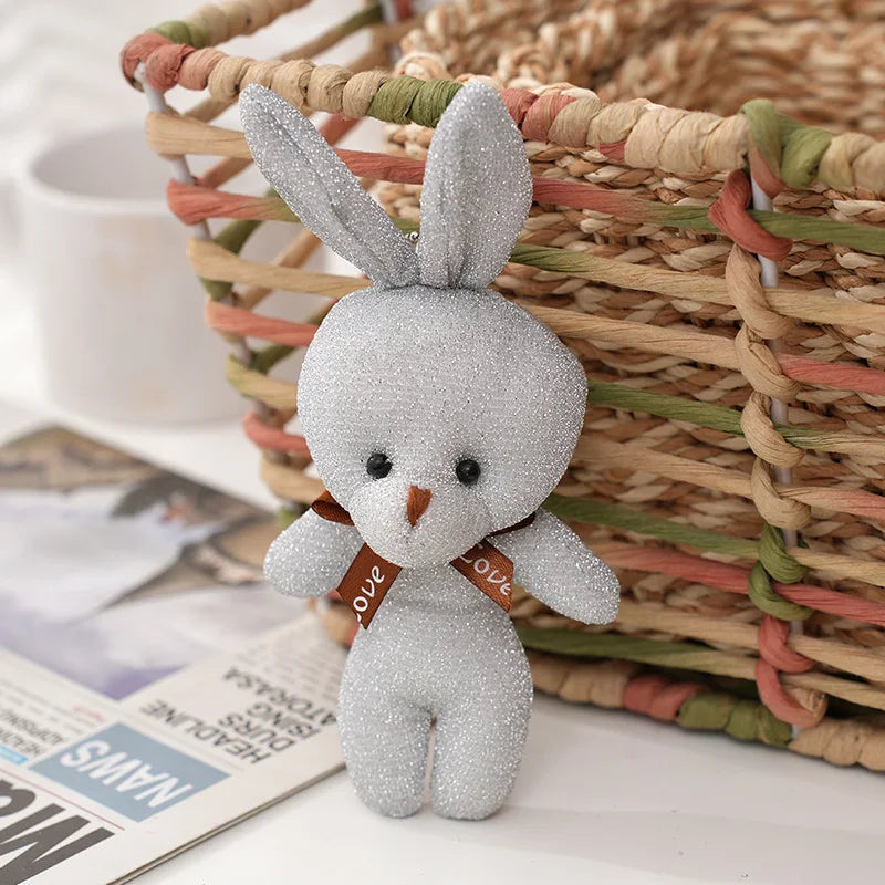 10Pcs/Lot shiny silk teddy bear plush toy doll pendant Soft Stuffed rabbit keychain Wedding Xmas decorations kids birthday gift