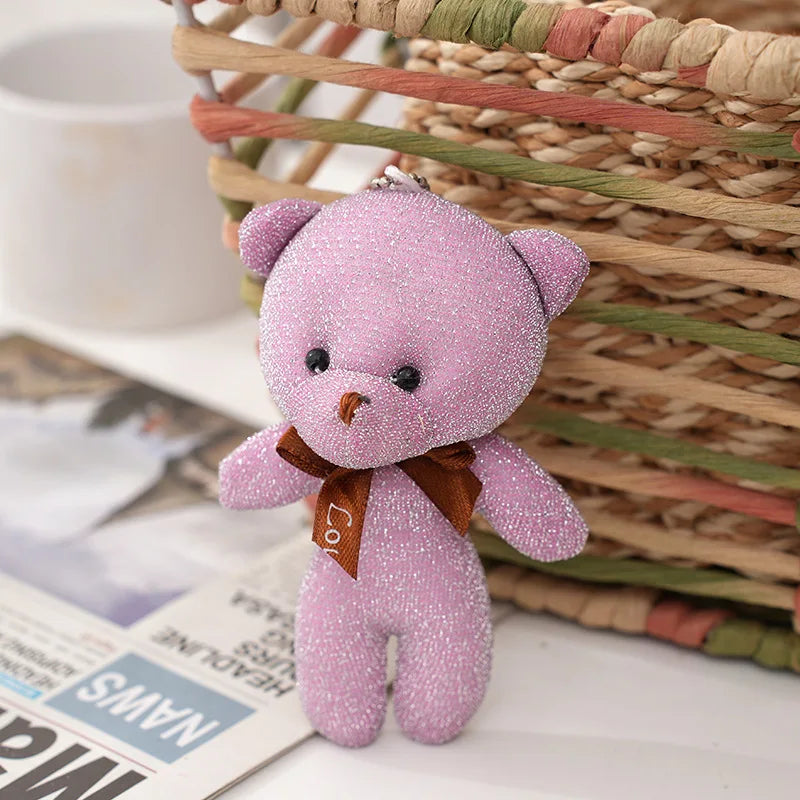 10Pcs/Lot shiny silk teddy bear plush toy doll pendant Soft Stuffed rabbit keychain Wedding Xmas decorations kids birthday gift