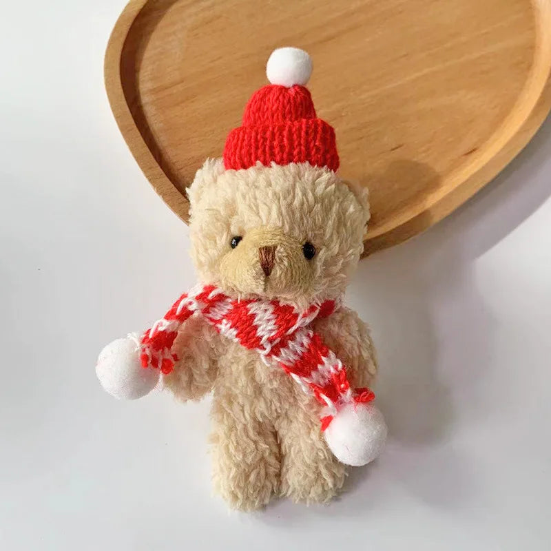 15cm Cute Teddy Bear Plush Toy kawaii Christmas Red Scarf Bear Plush Doll For Girl Bag Pendant Key Chain Children Christmas Gift
