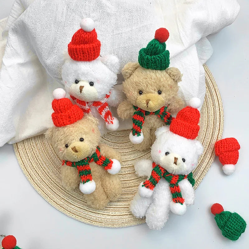 10pcs Bear Plush Toys Keychain Cute Christmas Bear Stuffed Plush Doll KeyChain Soft Backpack Keychain Girl Keyring Children Gift