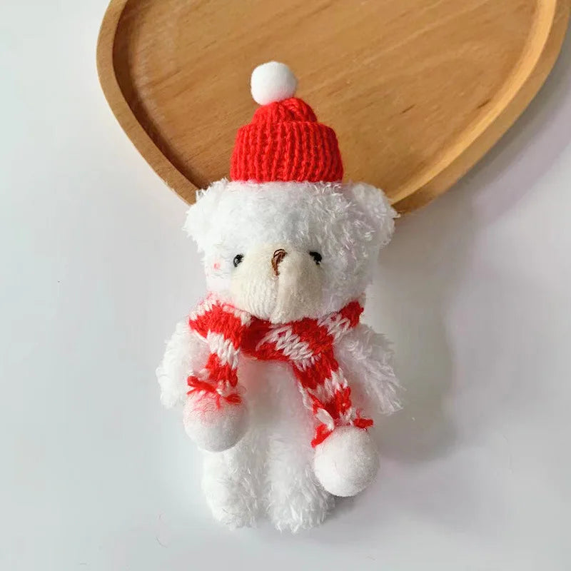 15cm Cute Teddy Bear Plush Toy kawaii Christmas Red Scarf Bear Plush Doll For Girl Bag Pendant Key Chain Children Christmas Gift
