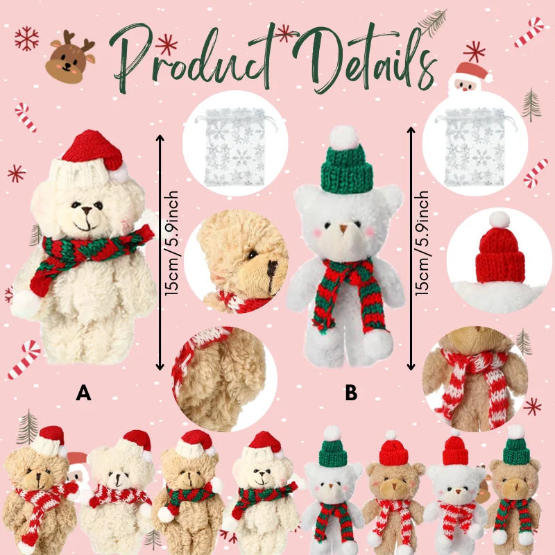 12-48Pcs Christmas Stuffed Animals Mini Teddy Bears Bulk with Organza Bags for Christmas Party