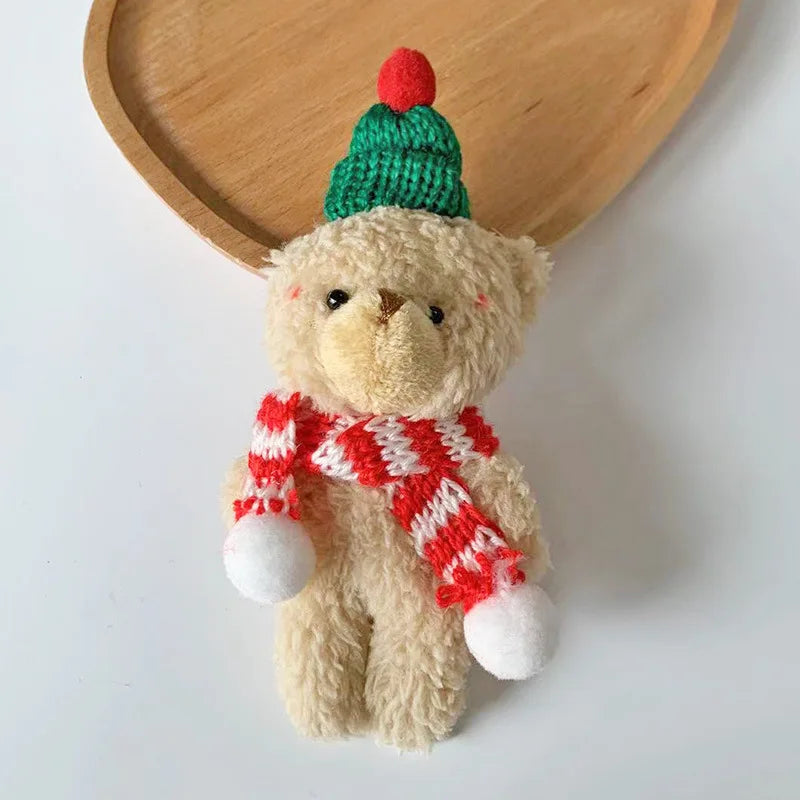 15cm Cute Teddy Bear Plush Toy kawaii Christmas Red Scarf Bear Plush Doll For Girl Bag Pendant Key Chain Children Christmas Gift