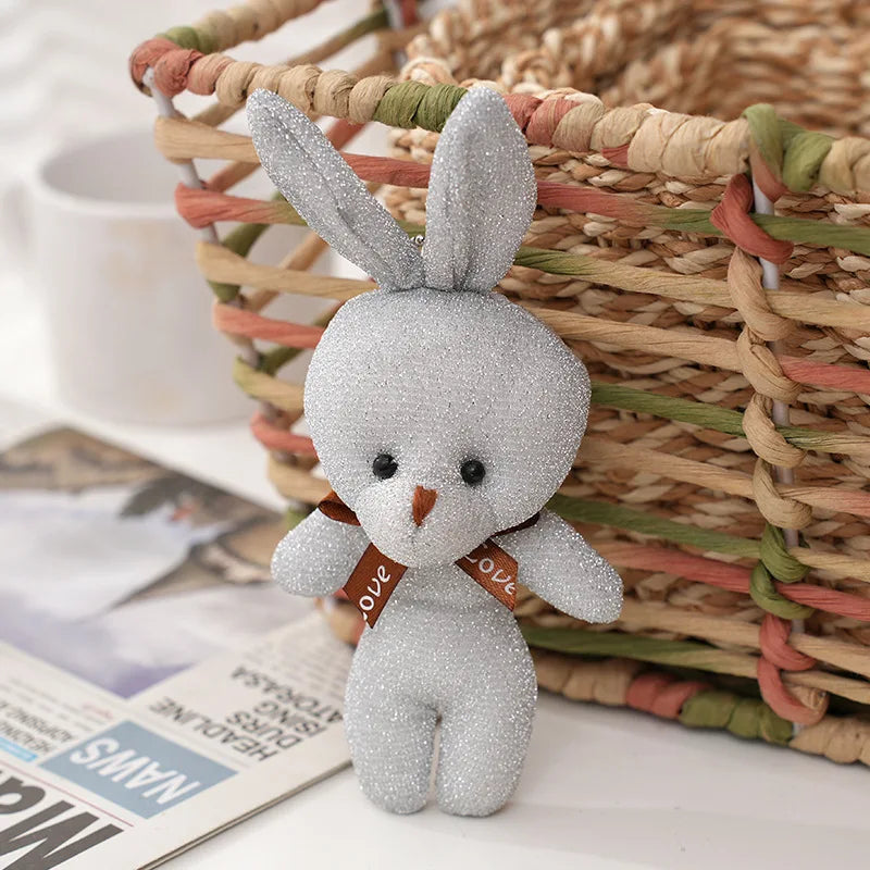 10Pcs/Lot shiny silk teddy bear plush toy doll pendant Soft Stuffed rabbit keychain Wedding Xmas decorations kids birthday gift