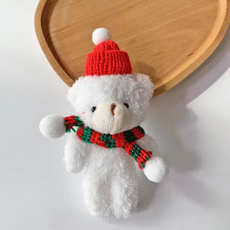 15cm Cute Teddy Bear Plush Toy kawaii Christmas Red Scarf Bear Plush Doll For Girl Bag Pendant Key Chain Children Christmas Gift