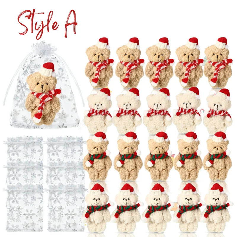 12-48Pcs Christmas Stuffed Animals Mini Teddy Bears Bulk with Organza Bags for Christmas Party