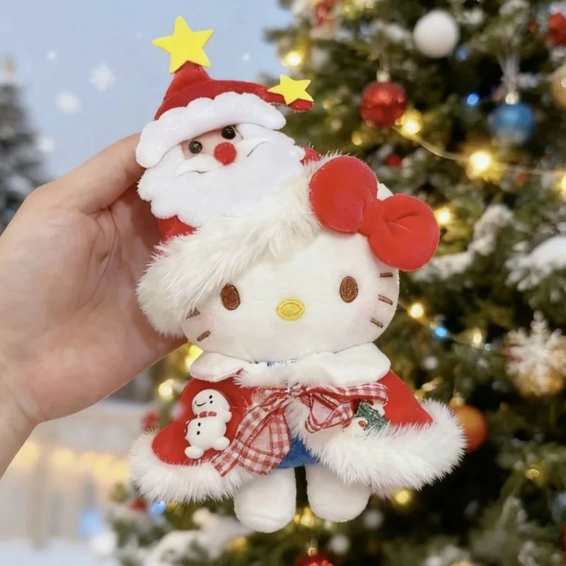 10cm/3.93in Christmas Hello Kitty Cotton Plush Doll Cloak Santa Claus Cute Stuff Backpack Accessories Collectible Ornaments Gift