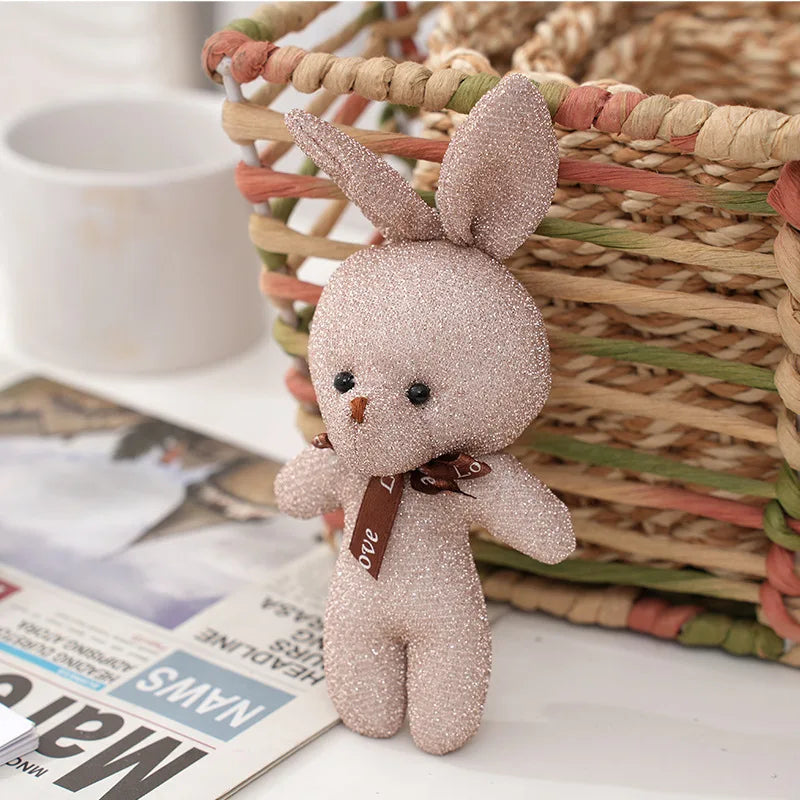 10Pcs/Lot shiny silk teddy bear plush toy doll pendant Soft Stuffed rabbit keychain Wedding Xmas decorations kids birthday gift
