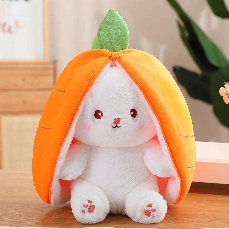 18CM Creative Carrot Strawberry Bag Transform To Rabbit Plush Toys Lovely Long Ears Bunny Stuffed Soft Doll Kawaii Kids Gifts