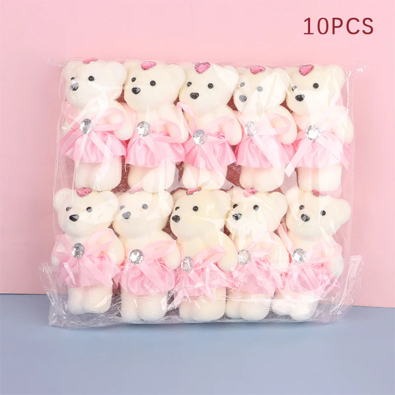10Pcs 12cm Cartoon Teddy Bear Flower Bouquet Toy Graduation Birthday Wedding Party Decor