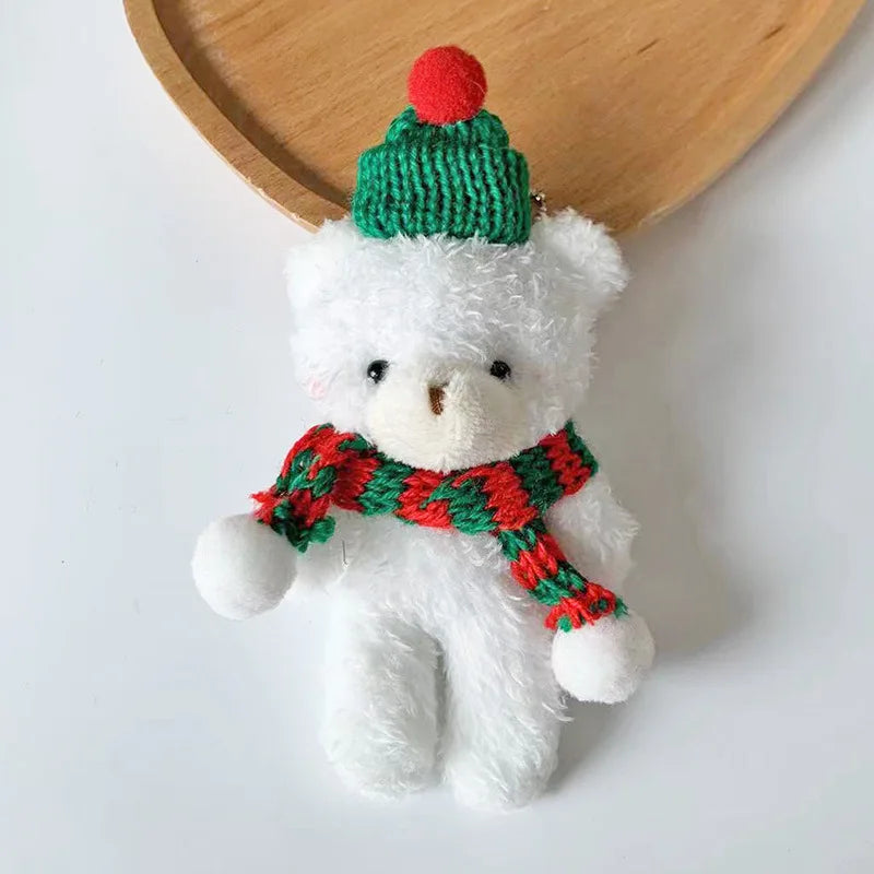 15cm Cute Teddy Bear Plush Toy kawaii Christmas Red Scarf Bear Plush Doll For Girl Bag Pendant Key Chain Children Christmas Gift