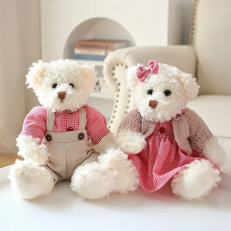 2 pcs/lot 26cm Lovely Couple Teddy Bear With Cloth Plush Toys Dolls Stuffed Toy Kids Baby Children Girl Birthday Christmas Gift