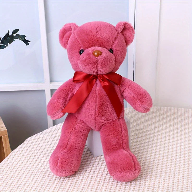 1pc Multicolored Ribbon Teddy Bear Plush Toy Soft Animal Dolls Birthday Party Wedding Home Decoration Room Decor Christmas Gift